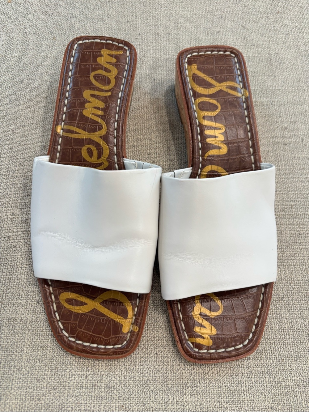 Sam Edelman White Leather Slide Sandals Women’s Platform Cork Sole Size 9.5